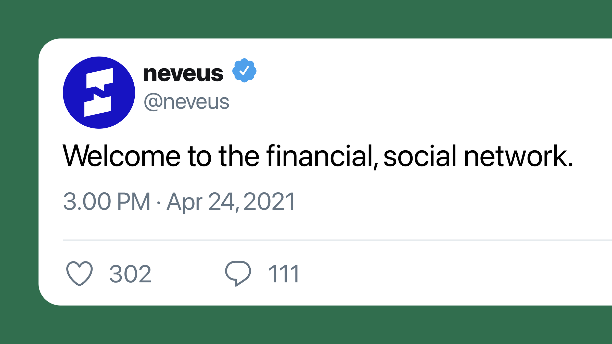 Neveus launch post on X: Welcome to the financial, social network.