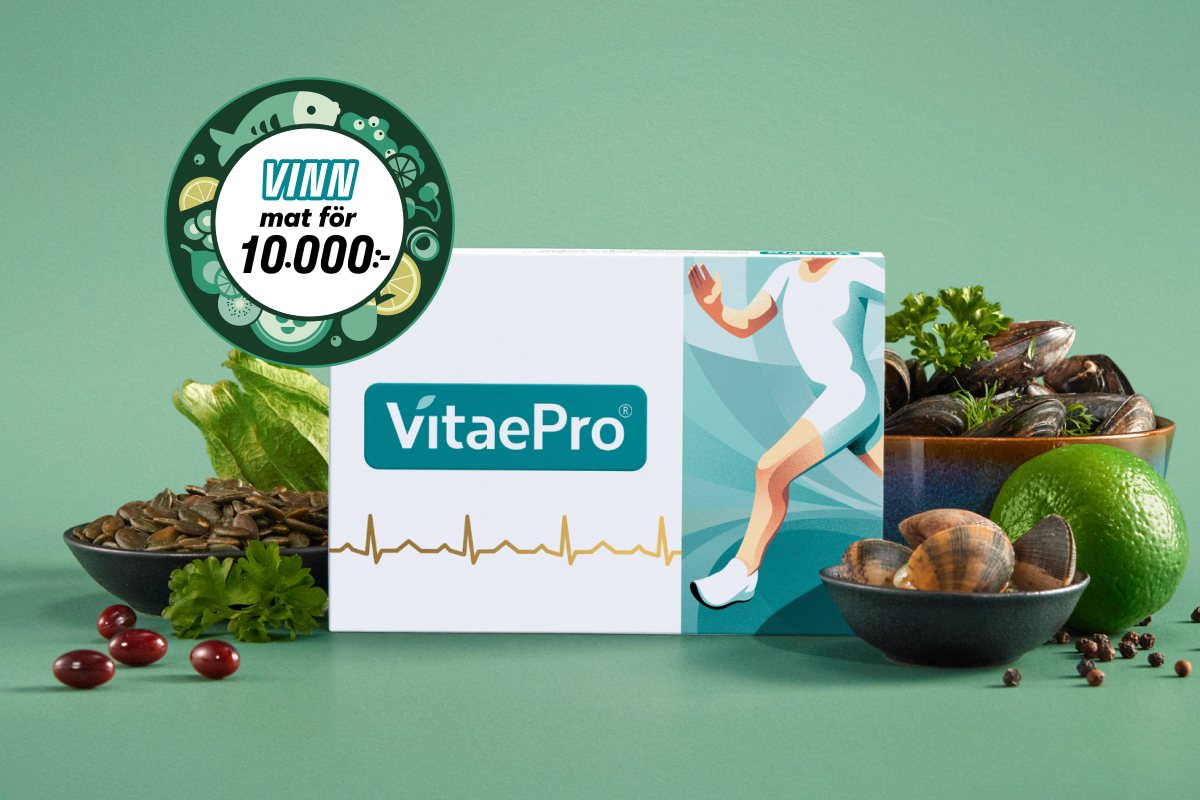 Finished VitaePro banner with the pack, seafood and vegetables, and a round competition badge