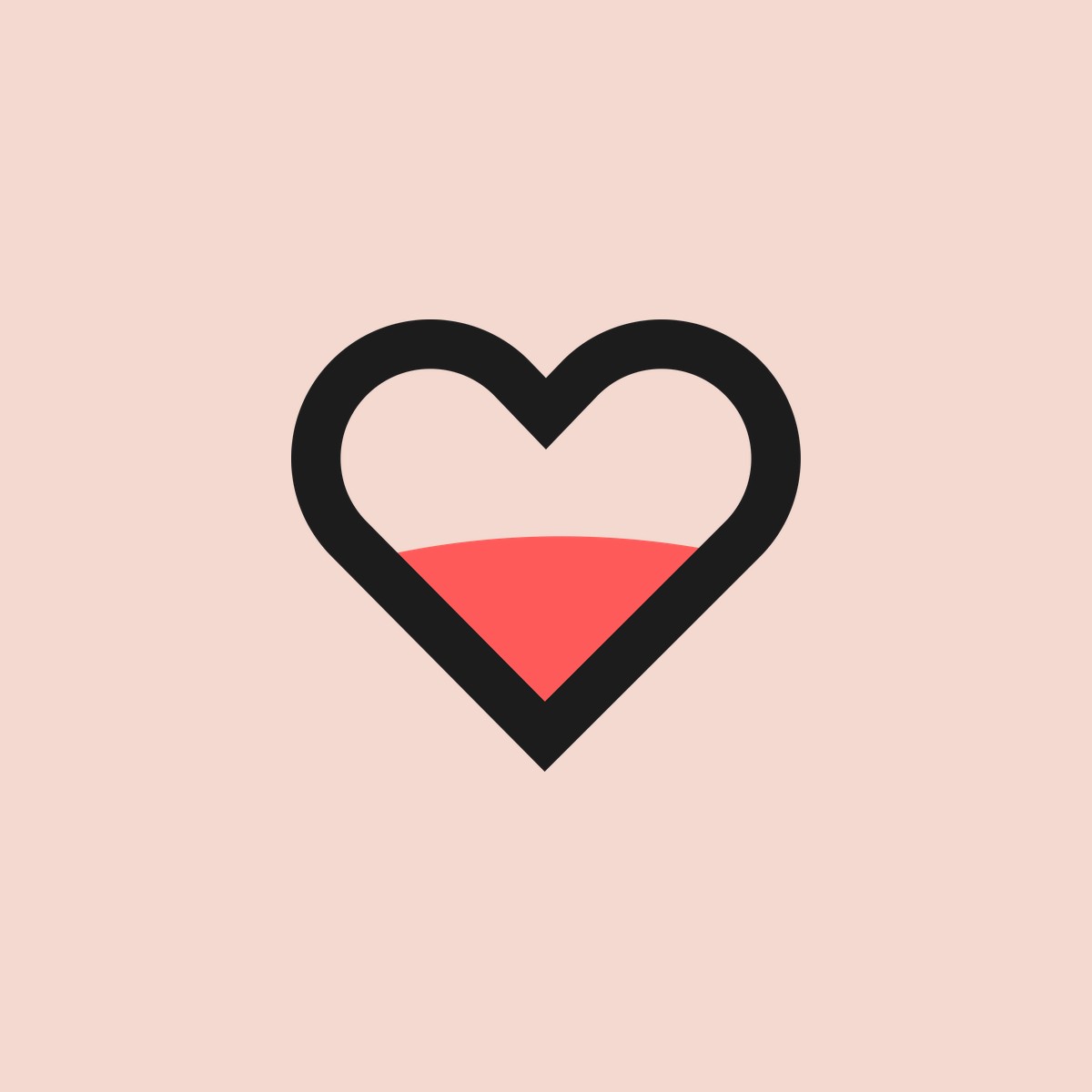 Heart icon, half filled in coral