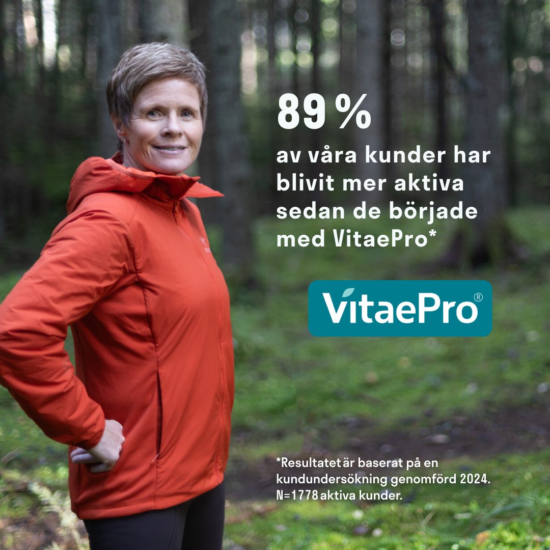 Banner: 89% of our customers have become more active since starting VitaePro, with a woman in a red jacket in a forest